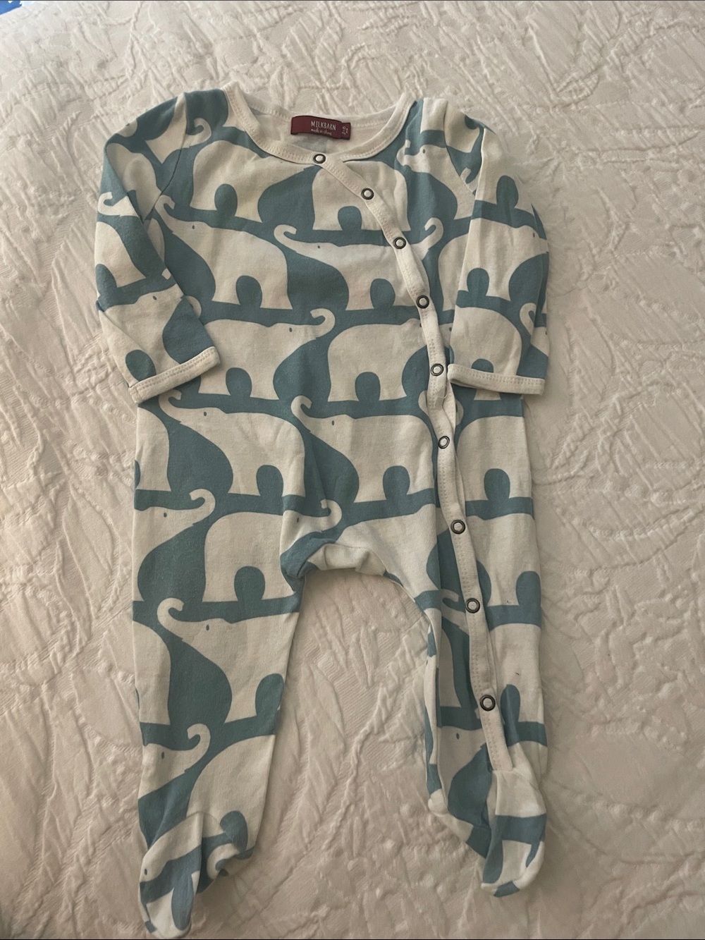 Milkbarn Blue Elephant Print Organic Cotton Footed One-Piece